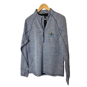 Bayer‎ Logo Trimark Quarter Zip Sweatshirt Mens Small Blue Casual Office
